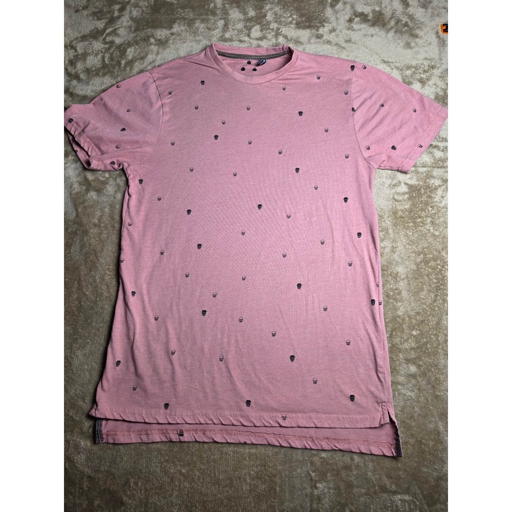 Zak Brand Mens Pink Skull Top Hat Print T-Shirt Short Sleeve Crew Neck Large